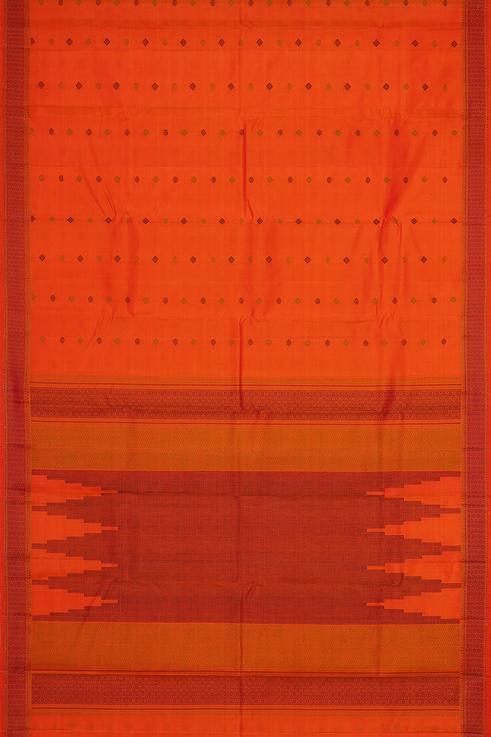Image of Dark Orange Kanchipuram Silk Saree