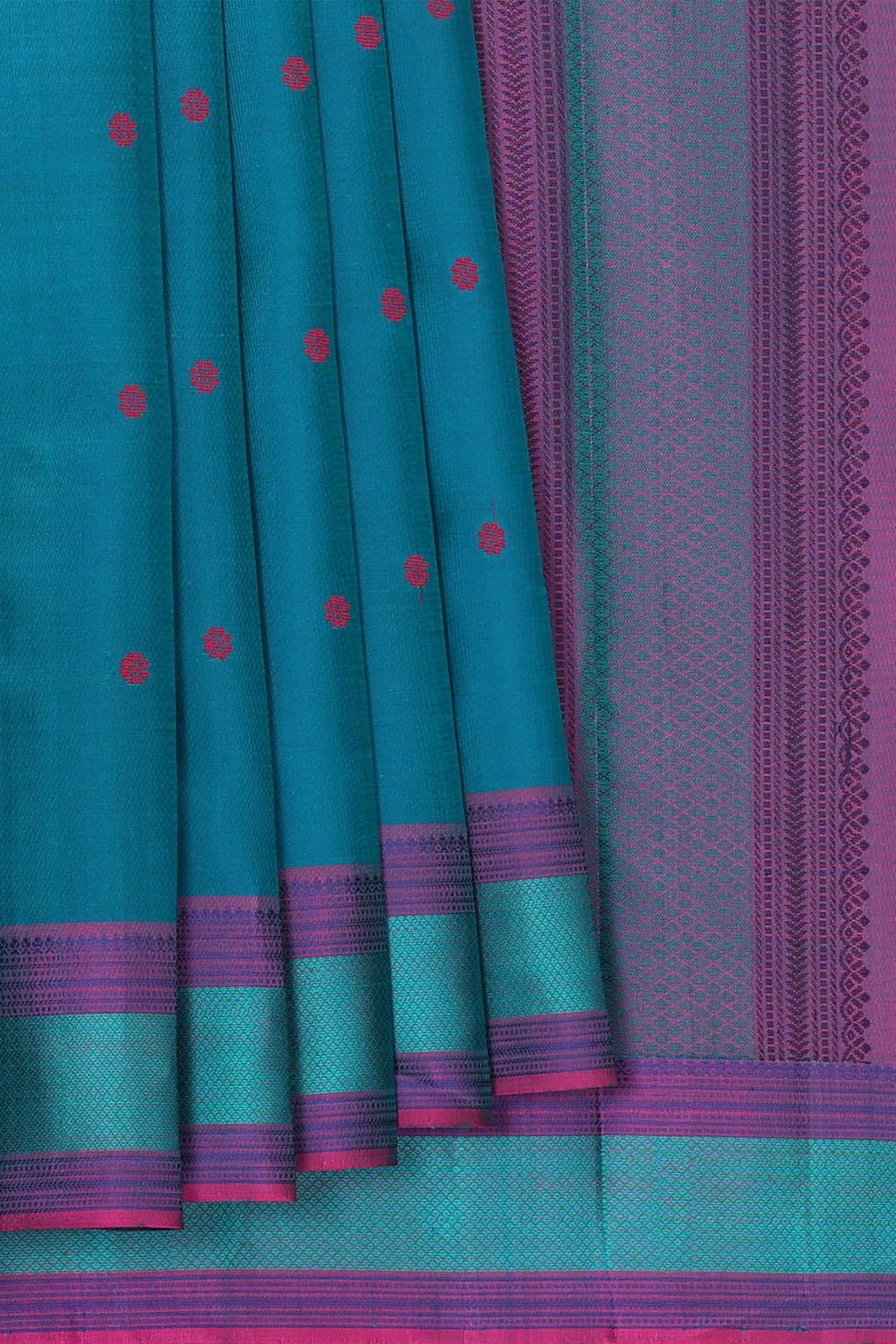 Image of Teal-Blue Kanchipuram Silk Saree