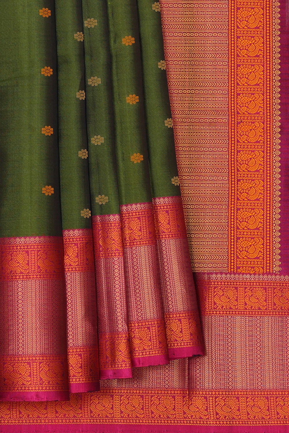 Image of Bottle-Green Kanchipuram Silk Saree
