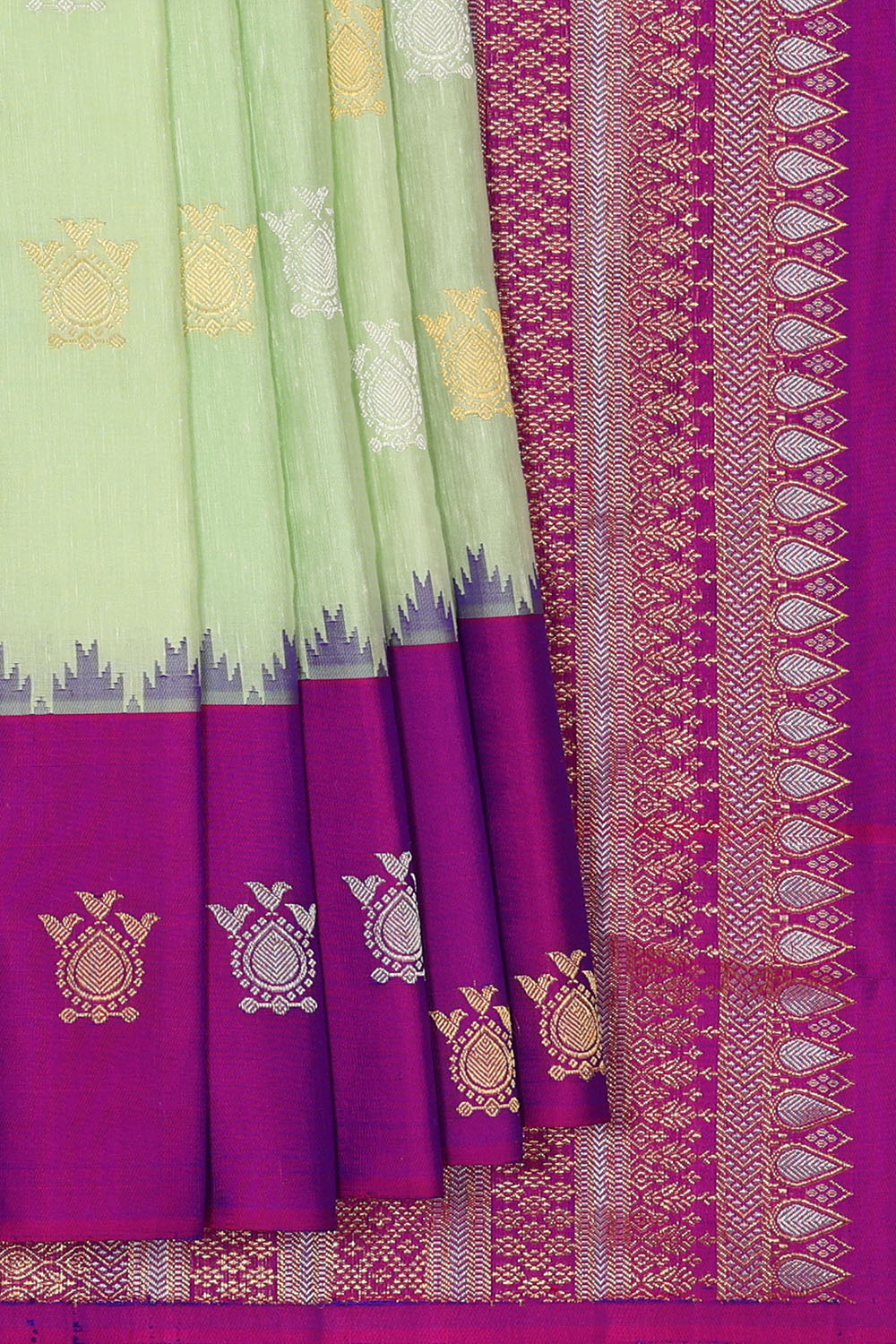 Image of Aqua-Green Gadwal Silk Saree