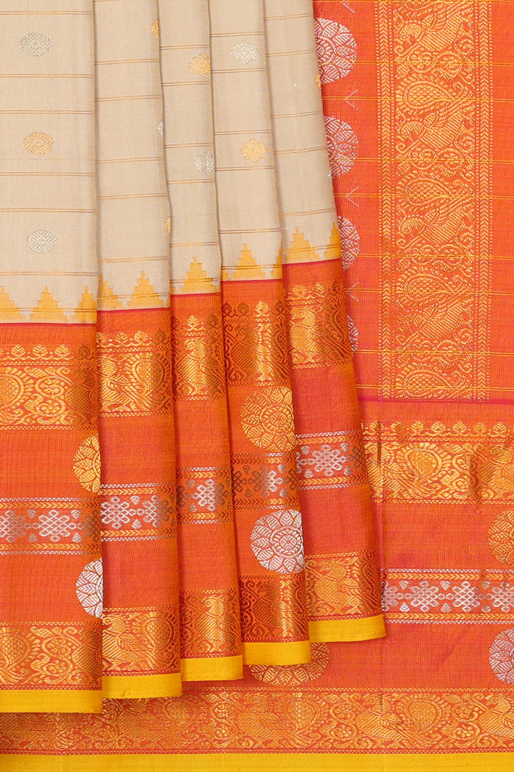 Image of Cream Gadwal Silk Kattam Saree