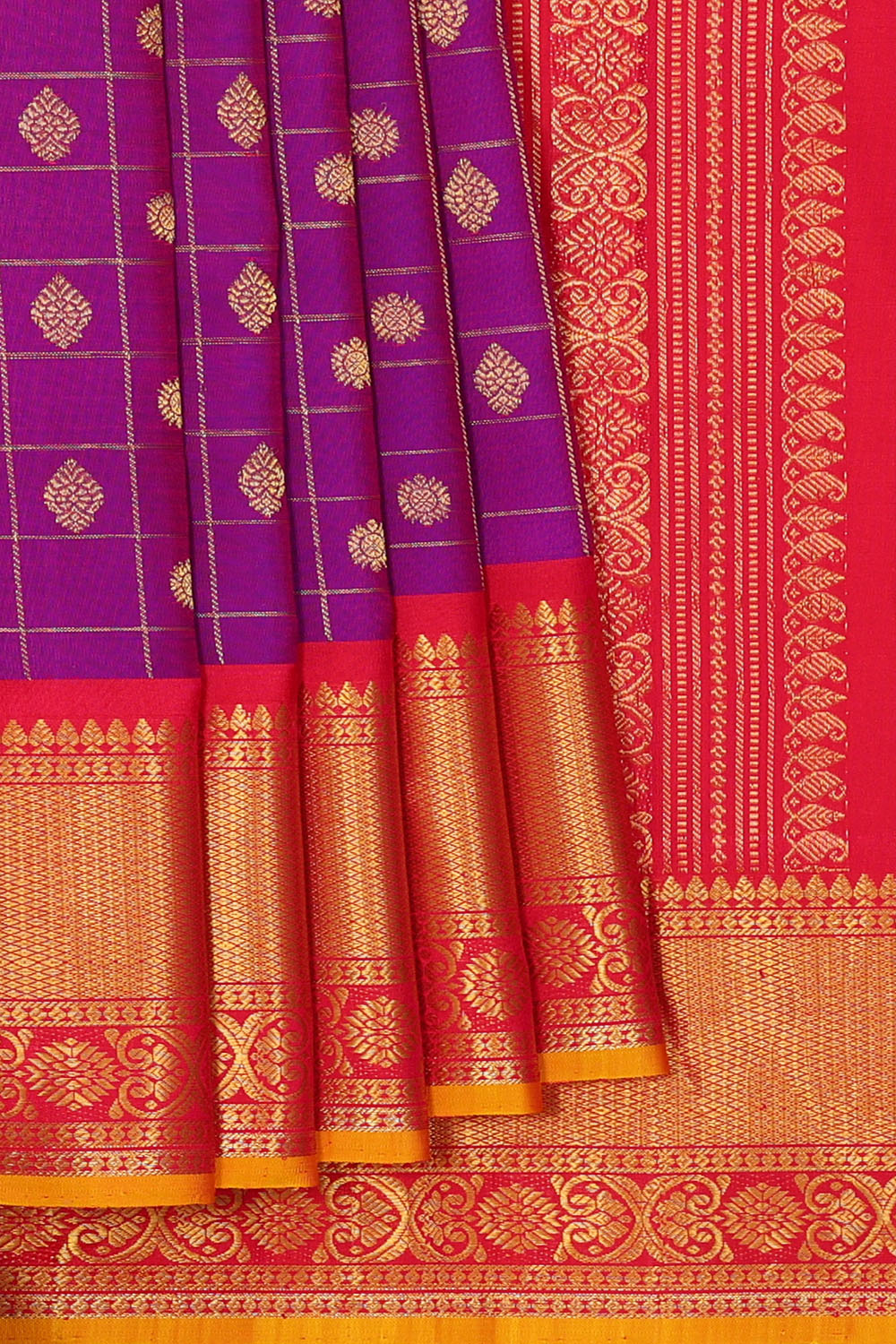 Image of Purple Gadwal Silk Kattam Saree