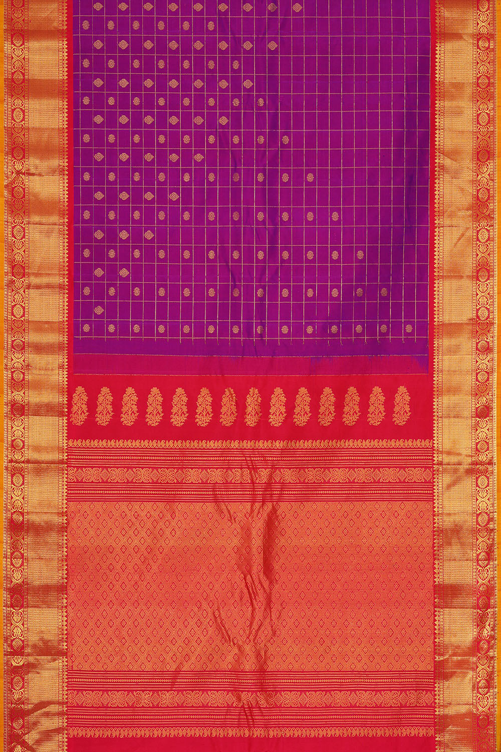 Image of Purple Gadwal Silk Kattam Saree