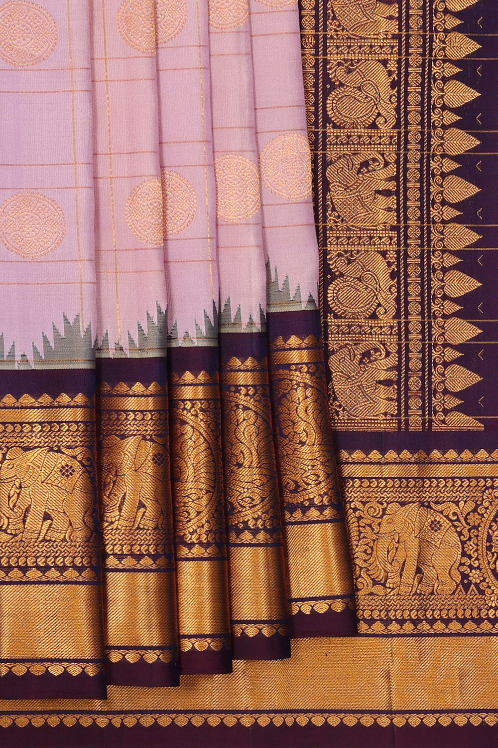 Image of Lavender Gadwal Silk Kattam Saree