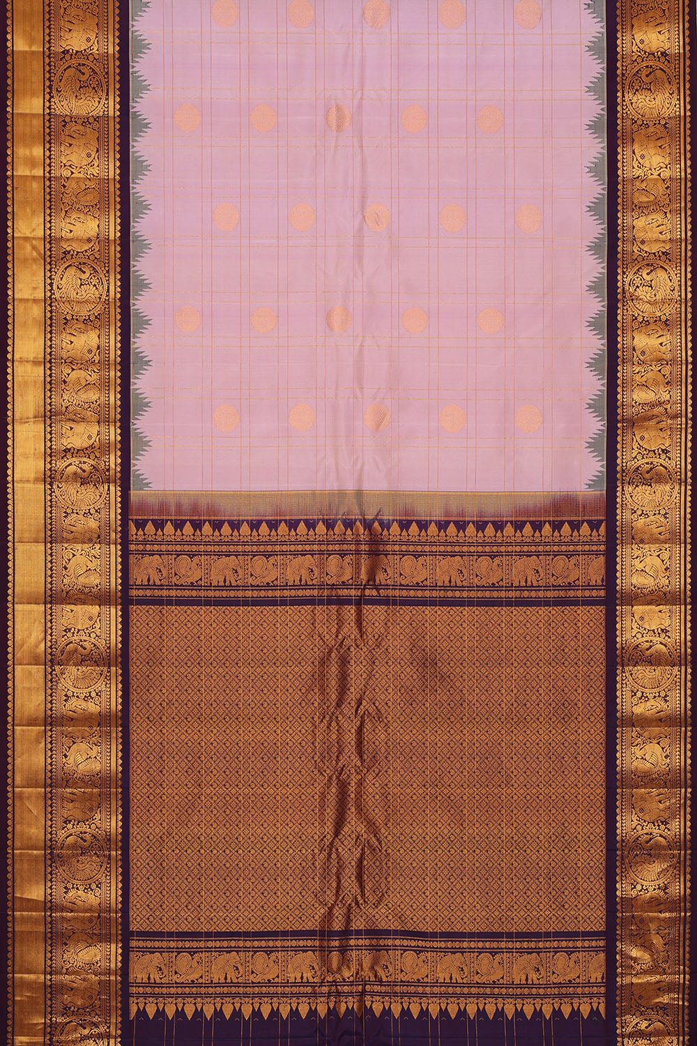 Image of Lavender Gadwal Silk Kattam Saree