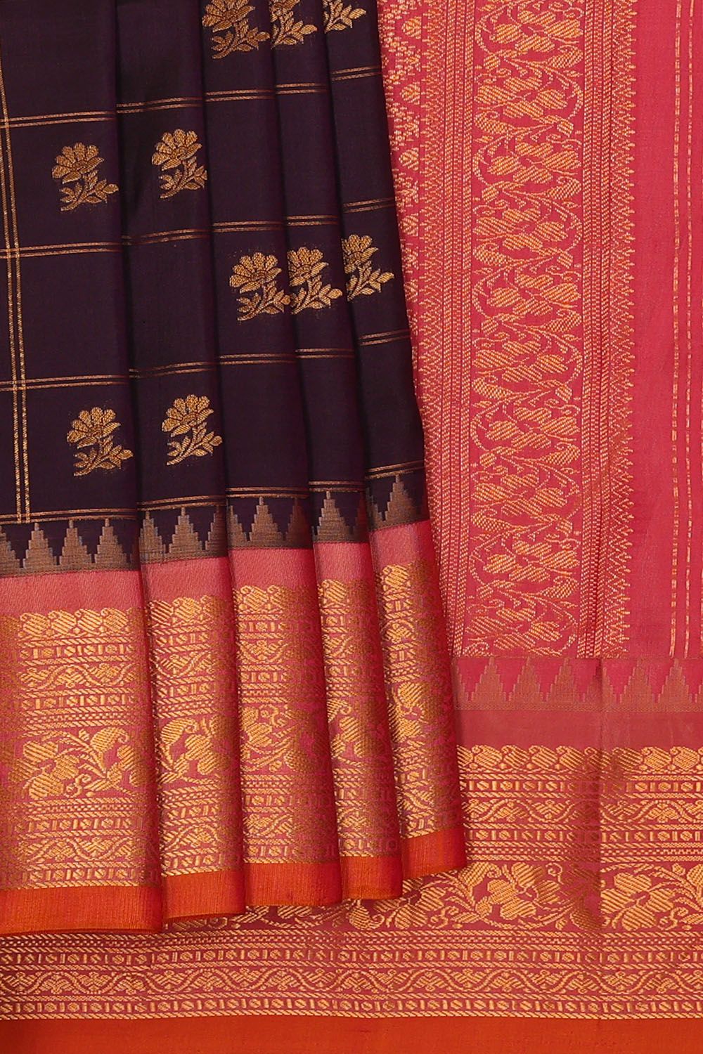 Image of Dark-Purple Silk Kattam Saree