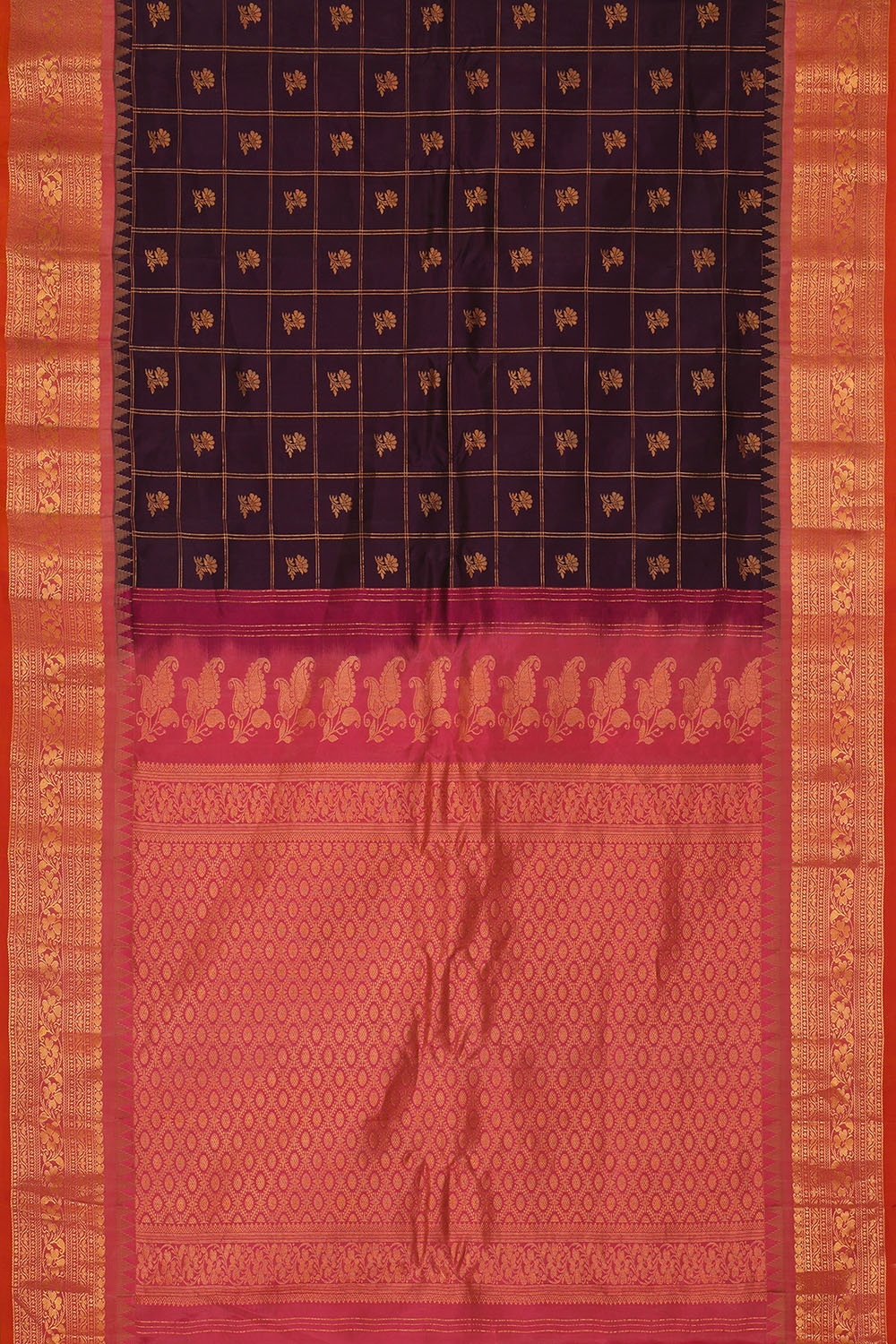 Image of Dark-Purple Silk Kattam Saree