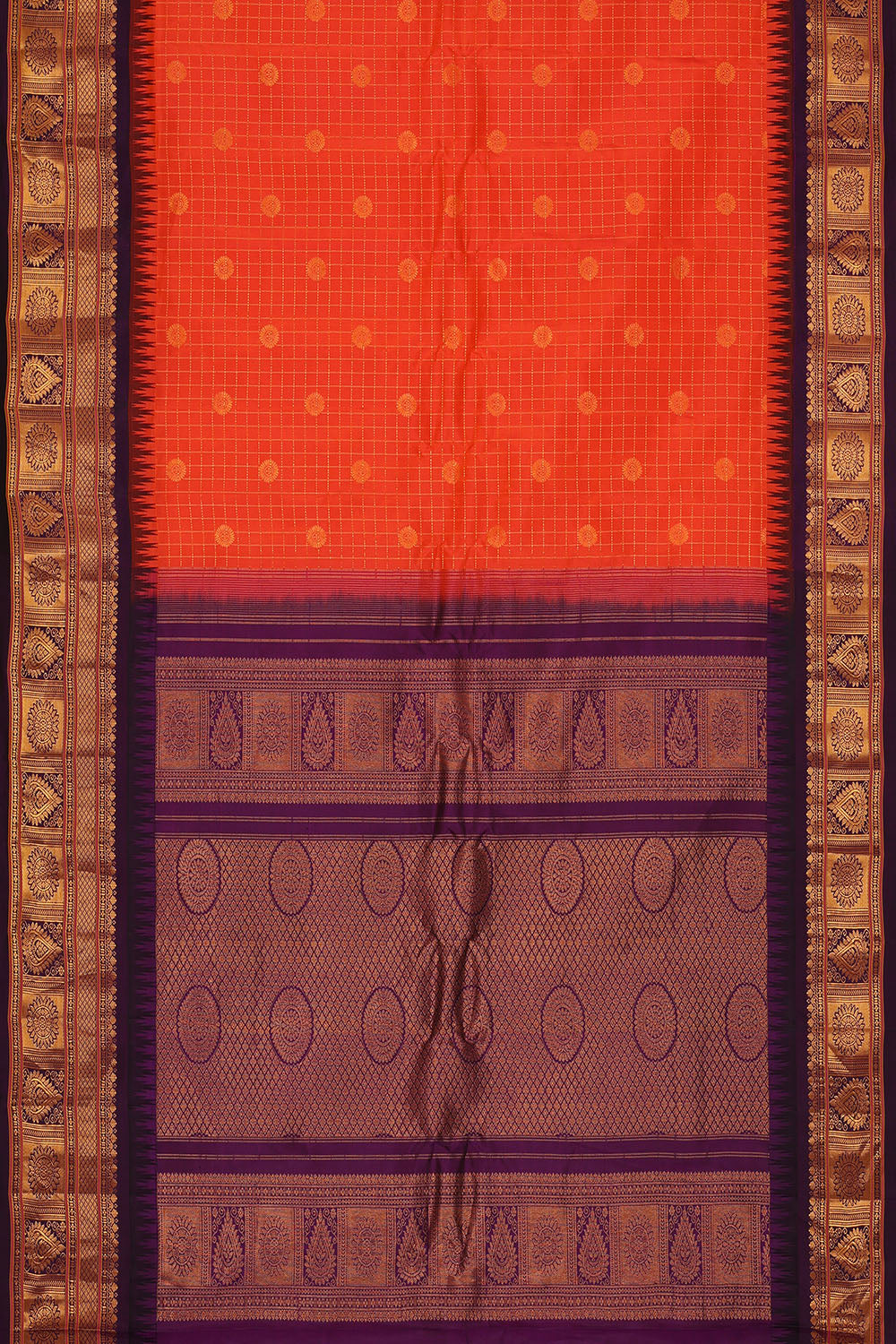 Image of Orange Gadwal Silk Kattam Saree