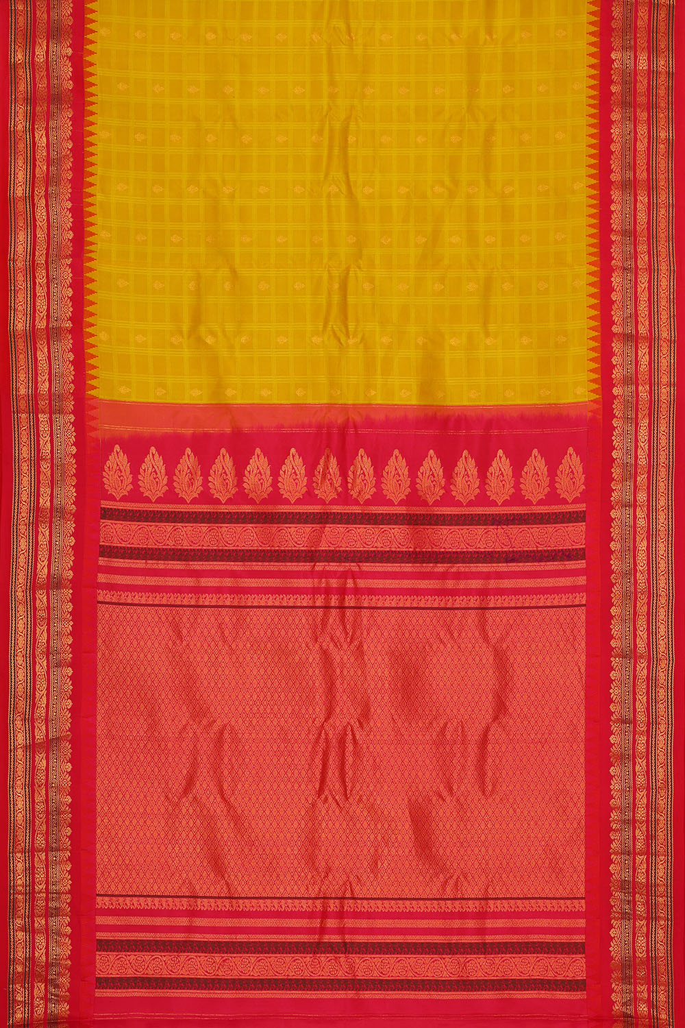 Image of Mustard-Yellow Silk Kattam Saree