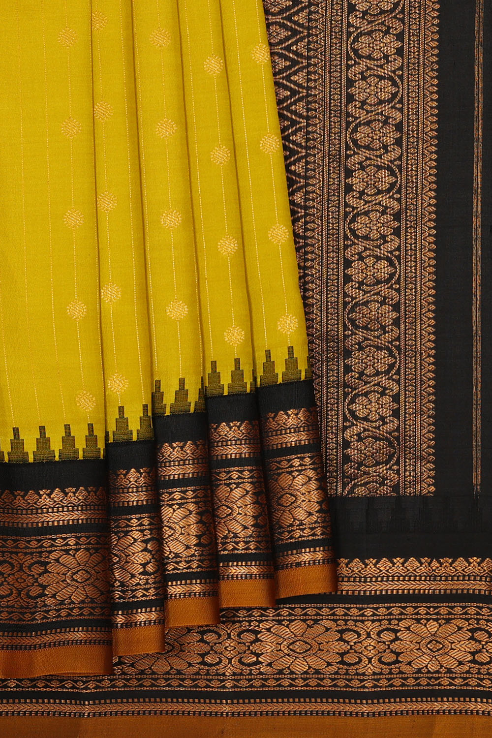 Image of Mustard-Yellow Gadwal Silk Saree