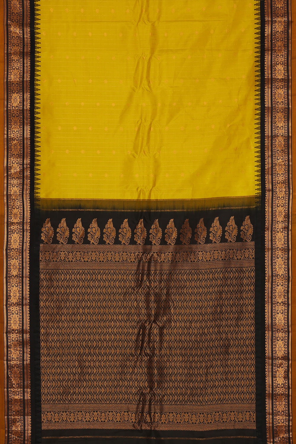 Image of Mustard-Yellow Gadwal Silk Saree
