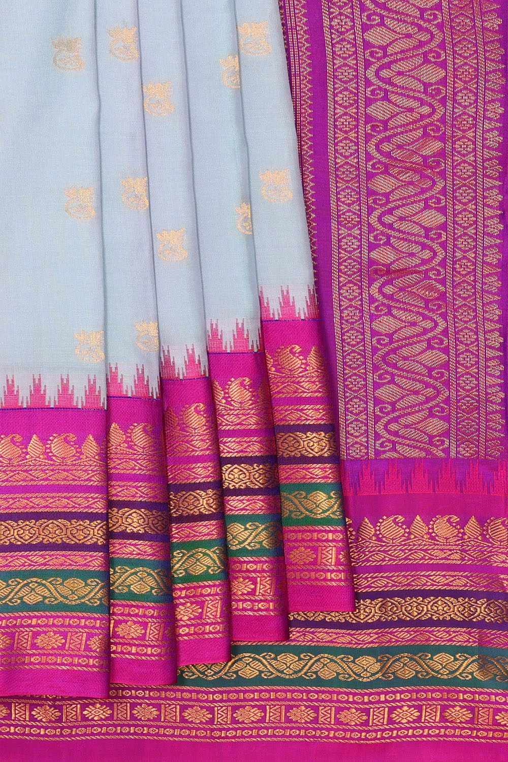 Image of Pond-Blue Gadwal Silk Saree