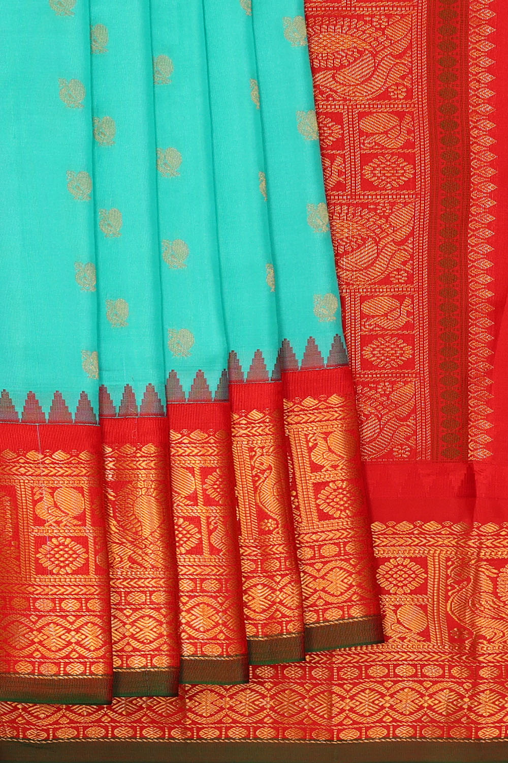 Image of Sky-Blue Gadwal Silk Saree