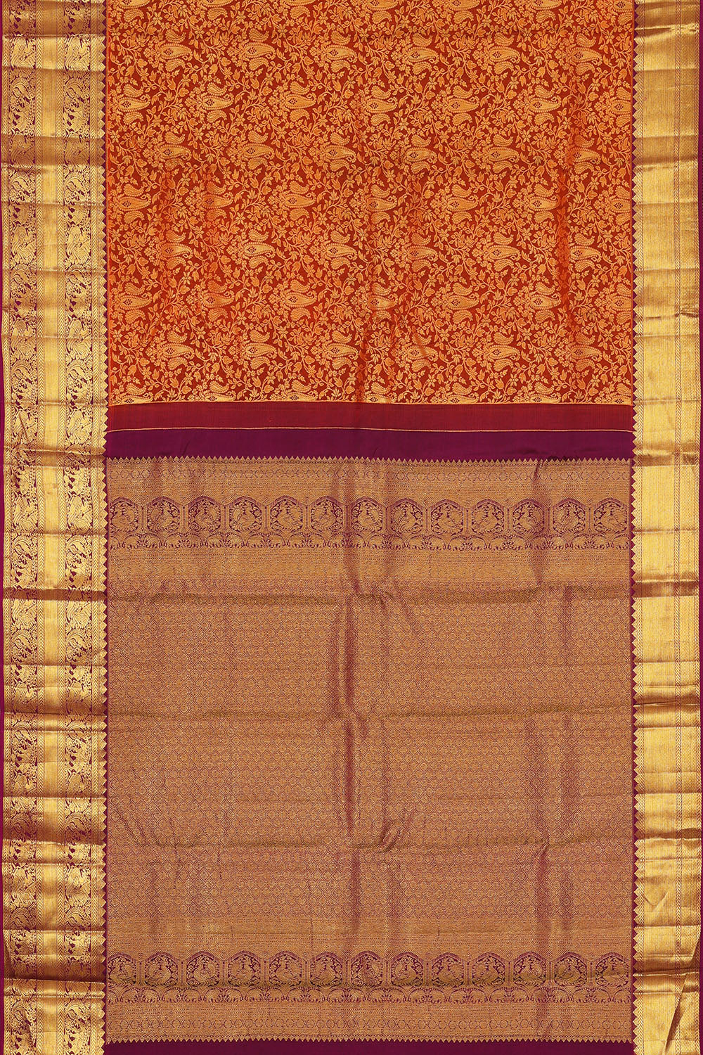 Image of Kanchipattu Rust-Orange Brocade Saree
