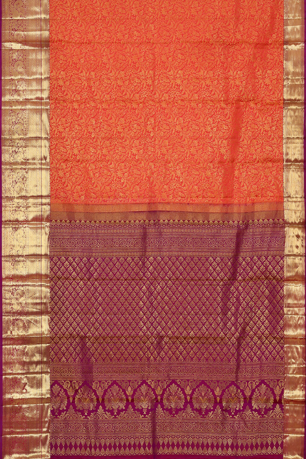 Image of Kanchipattu Peach-Orange Brocade Saree