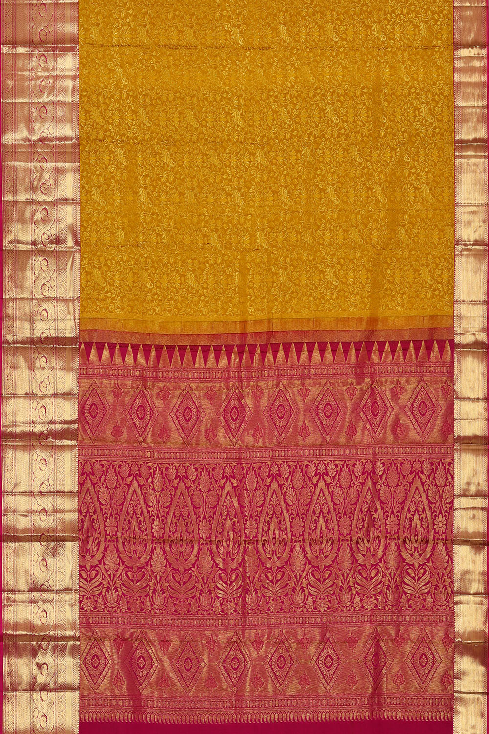 Image of Kanchipattu Mustard-Yellow Brocade Saree