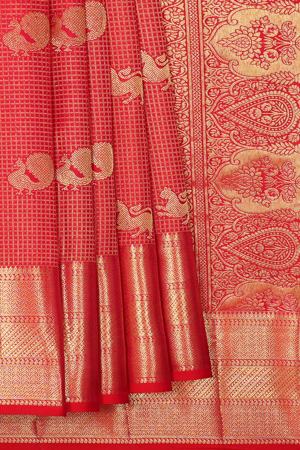 Image of Kanchipattu Red Brocade Kattam Saree