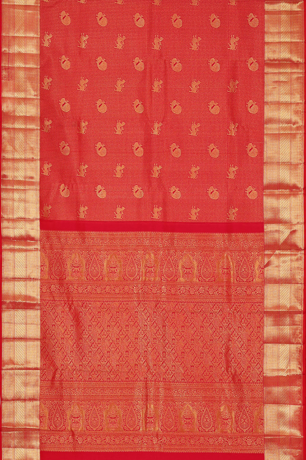 Image of Kanchipattu Red Brocade Kattam Saree