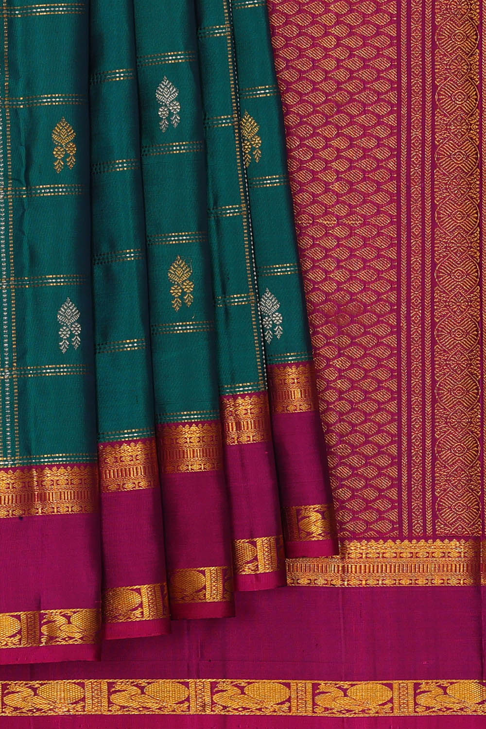Image of Teal-green Kattam South Silk Saree