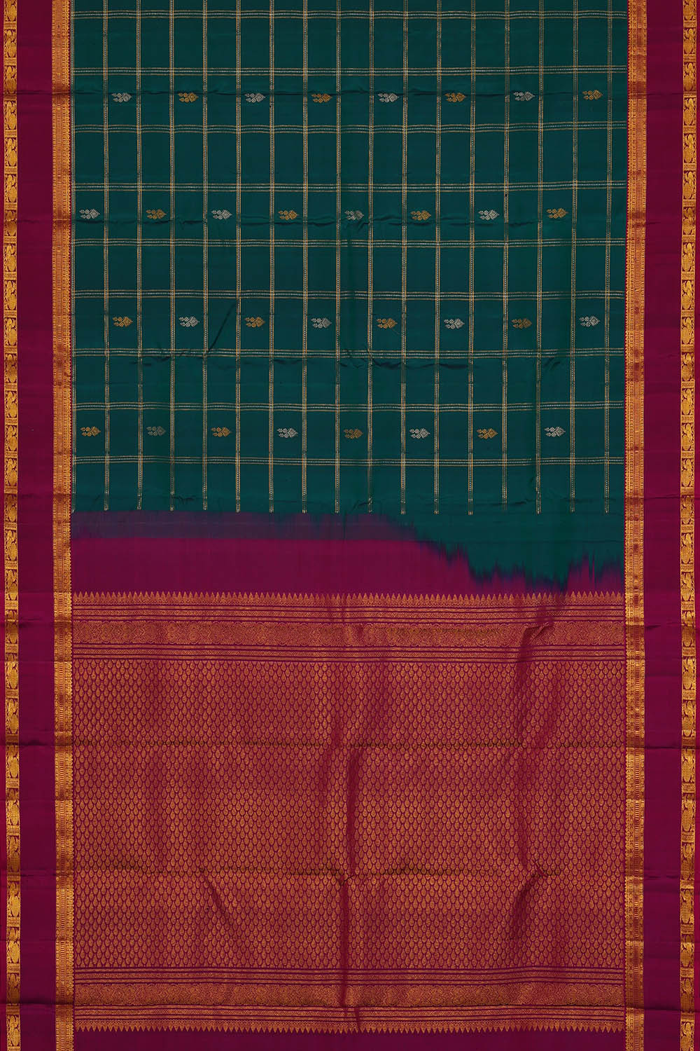 Image of Teal-green Kattam South Silk Saree