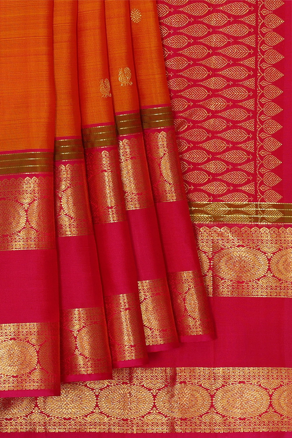 Image of Gold Orange Kanchipattu Saree