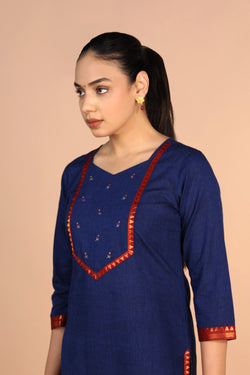 Image of Navy Blue woven cotton Kurti