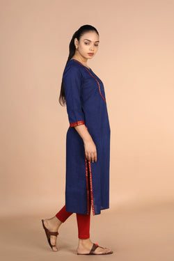 Image of Navy Blue woven cotton Kurti