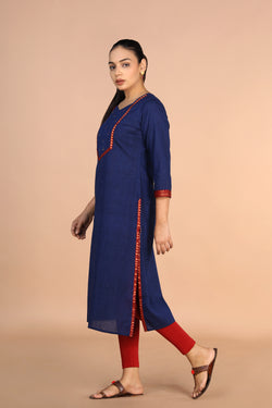 Image of Navy Blue woven cotton Kurti