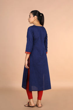 Image of Navy Blue woven cotton Kurti