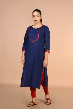 Image of Navy Blue woven cotton Kurti