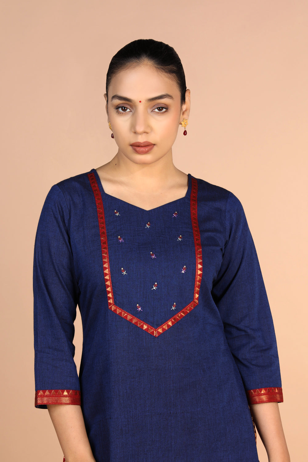 Image of Navy Blue woven cotton Kurti