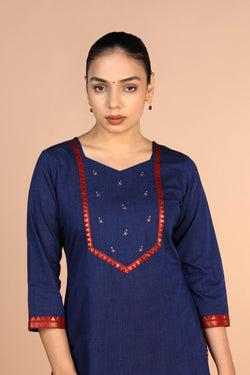 Image of Navy Blue woven cotton Kurti