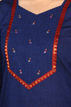 Image of Navy Blue woven cotton Kurti