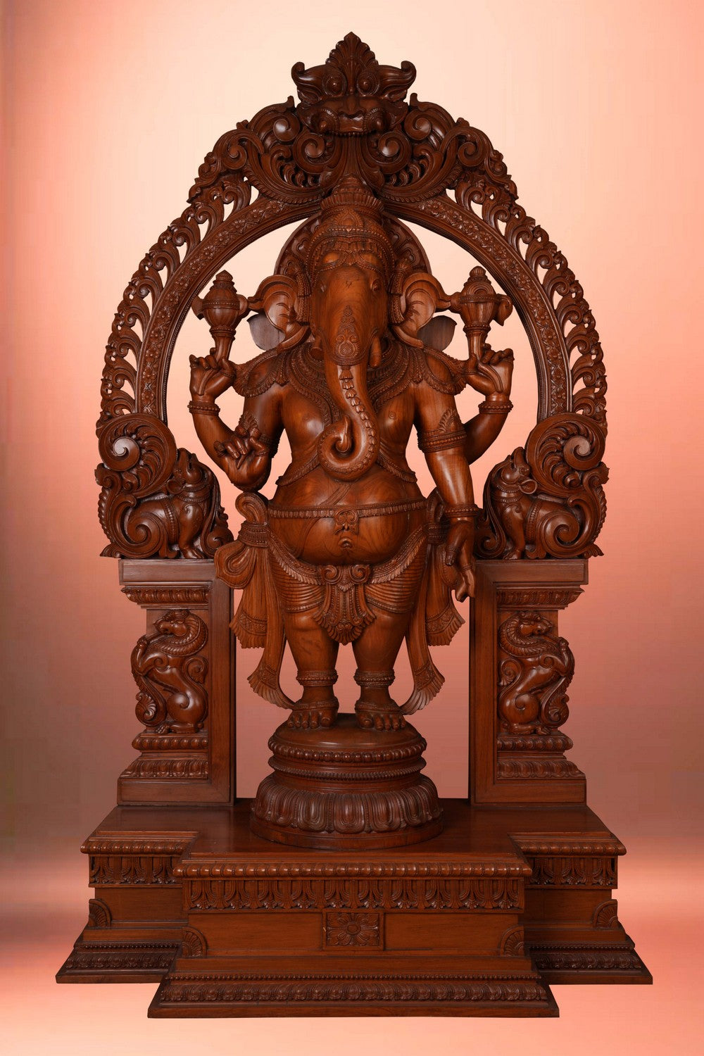 Image of Teak Wood Carving Lord Ganesha Statue