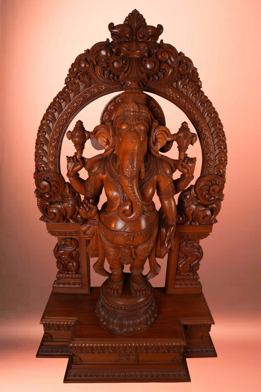 Image of Teak Wood Carving Lord Ganesha Statue