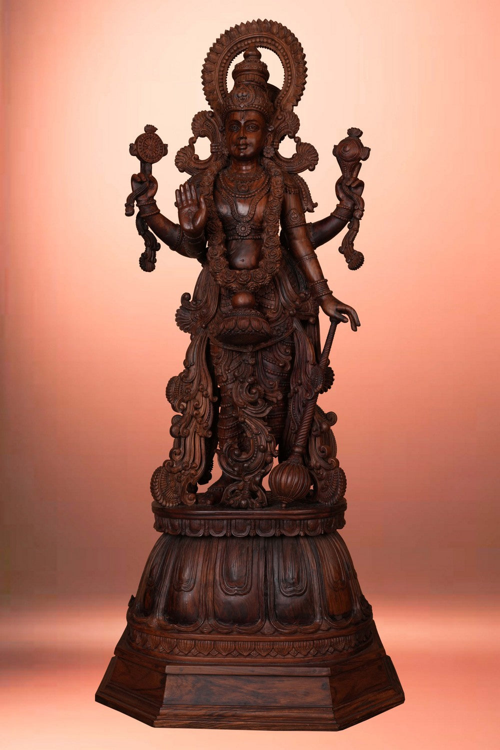 Image of Wooden Lord Vishnu Standing Sculpture