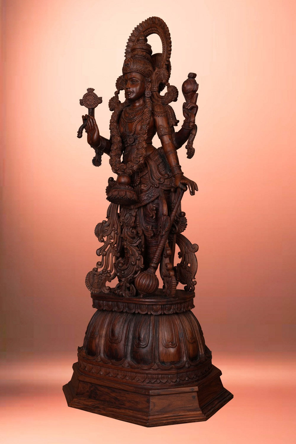 Wooden Lord Vishnu Standing Sculpture