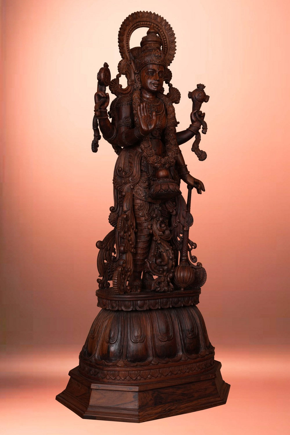 Image of Wooden Lord Vishnu Standing Sculpture