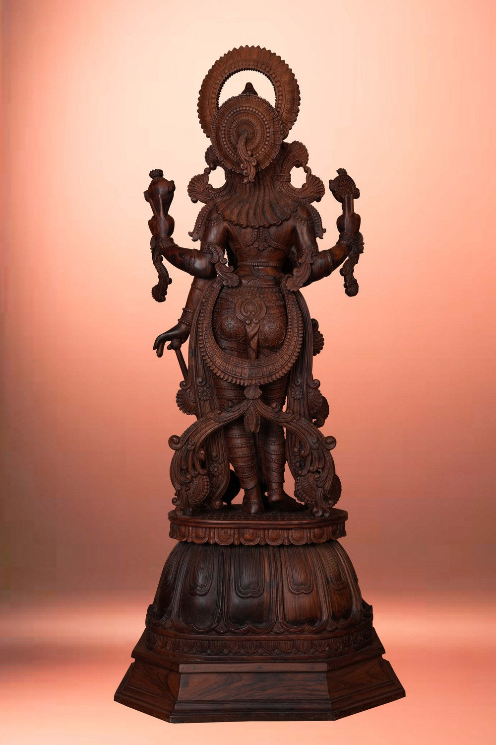 Image of Wooden Lord Vishnu Standing Sculpture