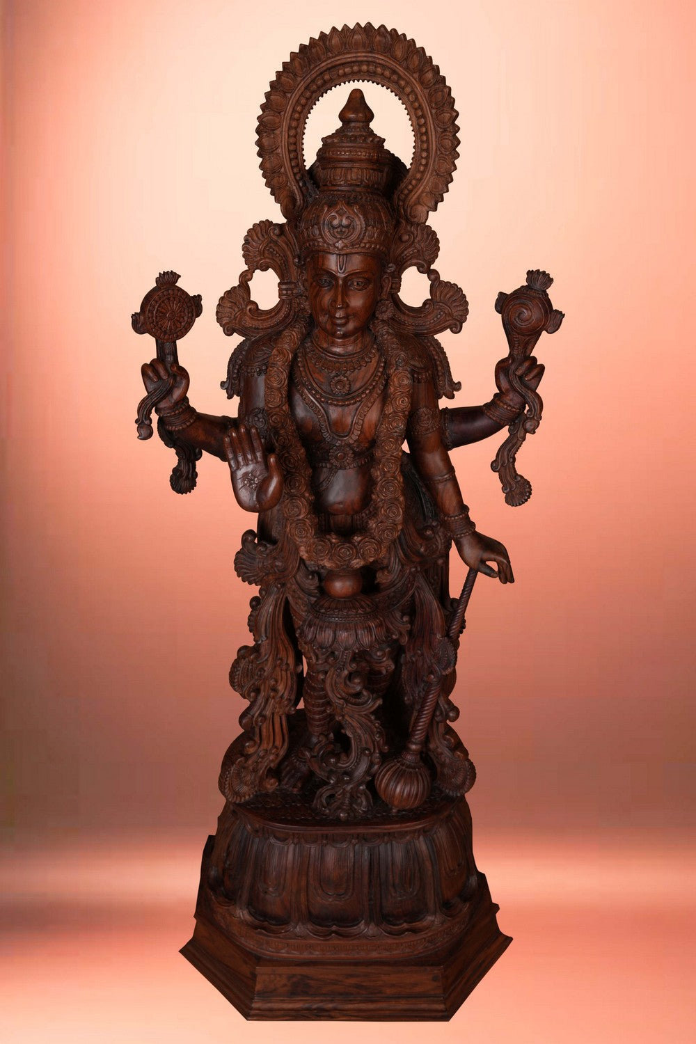 Image of Wooden Lord Vishnu Standing Sculpture