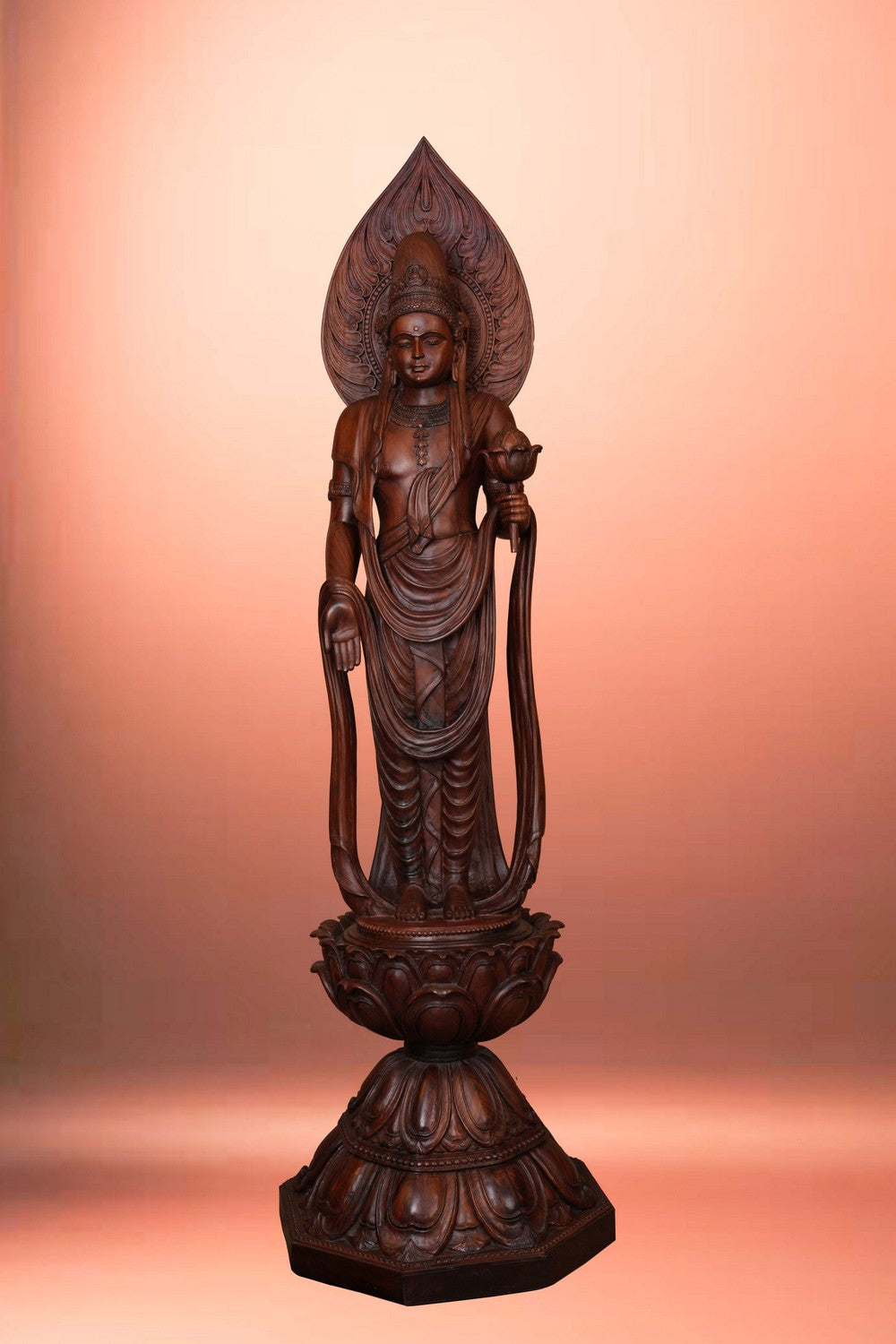 Image of Wooden Buddha Standing Sculpture