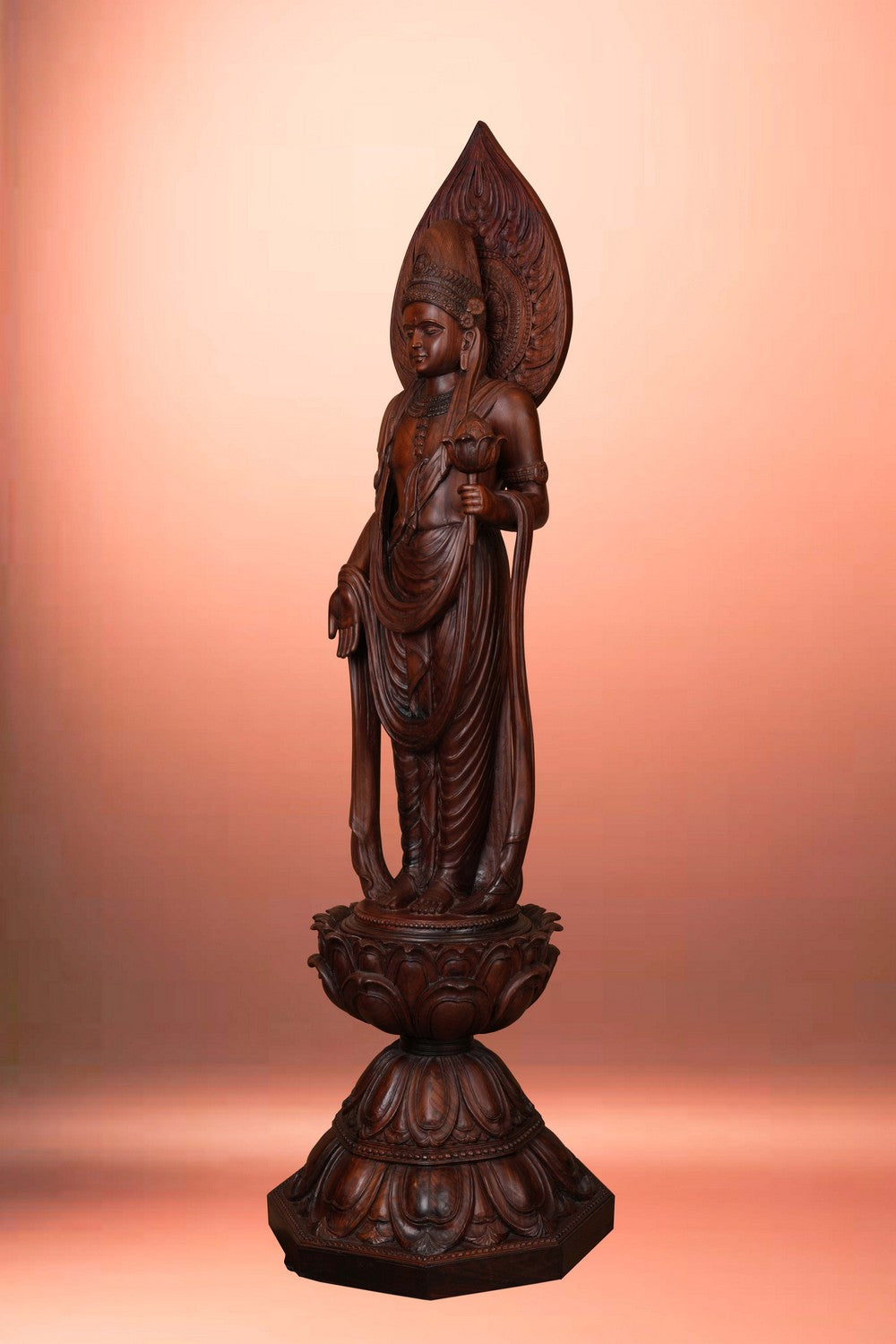 Image of Wooden Buddha Standing Sculpture