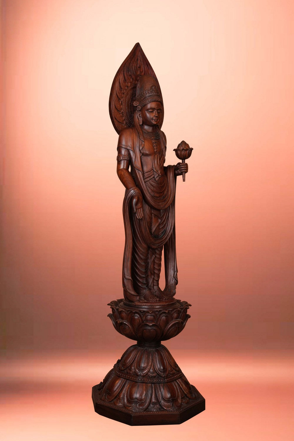 Image of Wooden Buddha Standing Sculpture