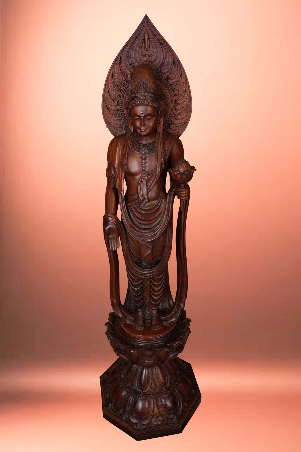 Image of Wooden Buddha Standing Sculpture