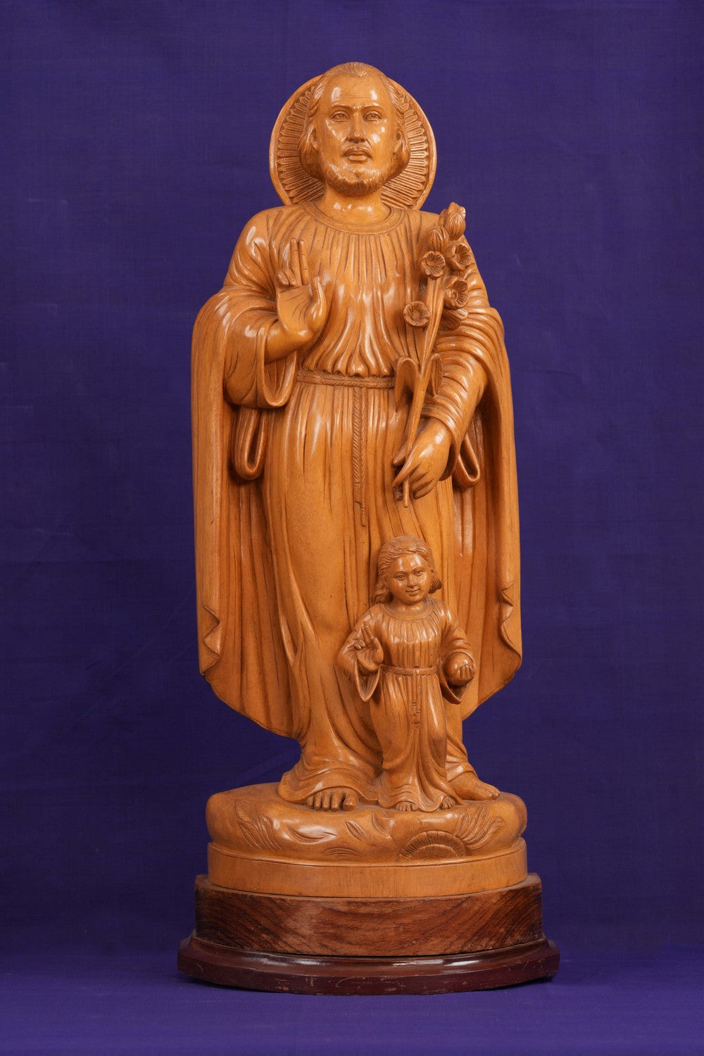 Image of White Cedar Wooden Saint With Infant Jesus