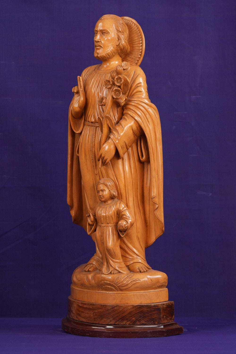 Image of White Cedar Wooden Saint With Infant Jesus