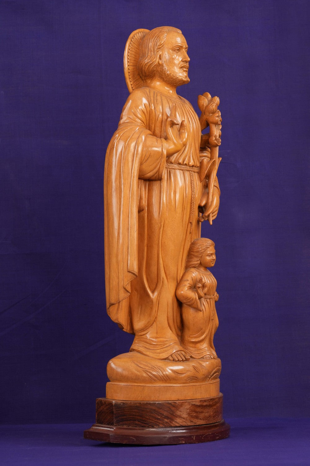 Image of White Cedar Wooden Saint With Infant Jesus