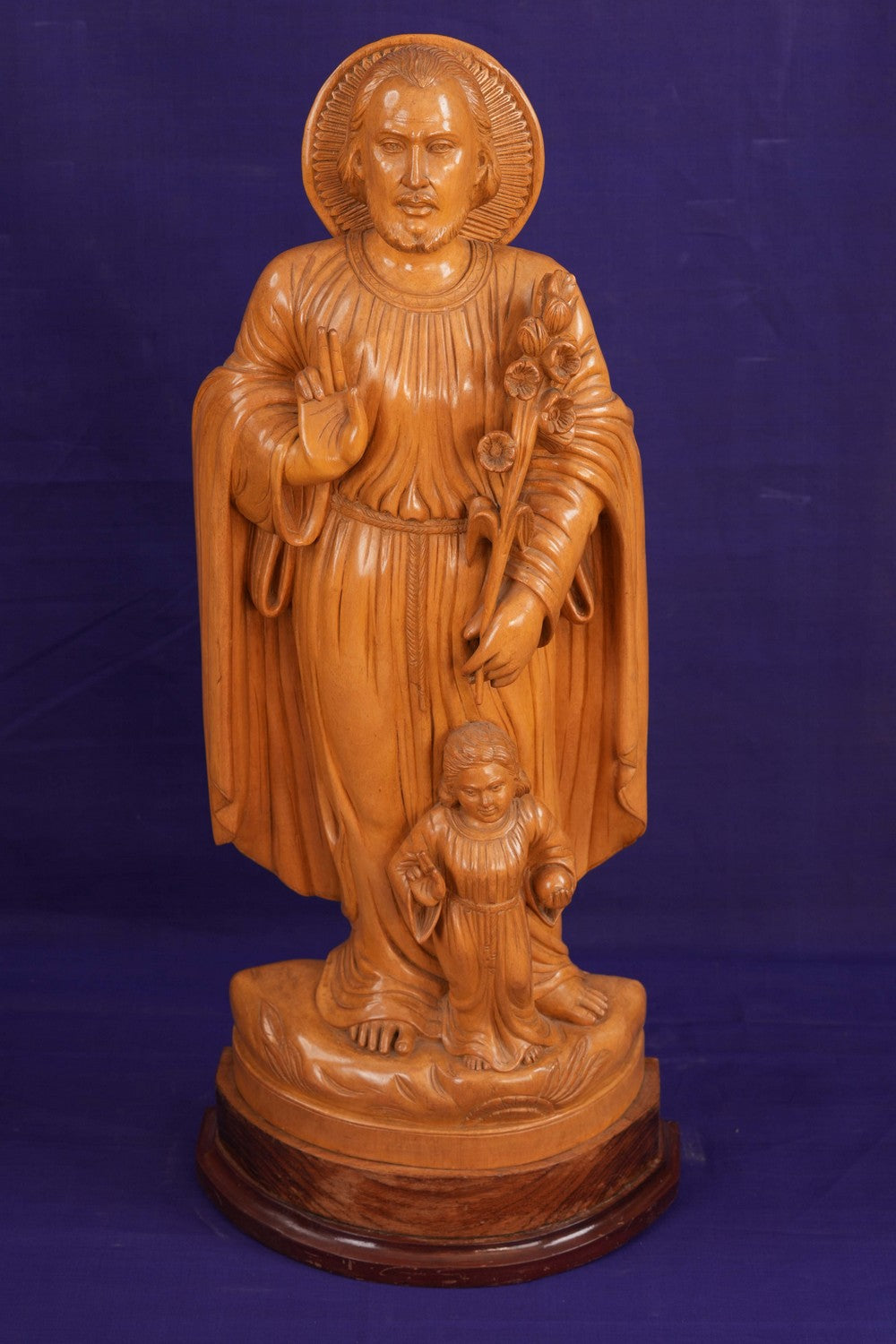 Image of White Cedar Wooden Saint With Infant Jesus