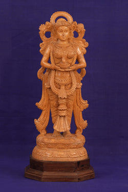 Image of Cedar Wood Carving Deepam Lakshmi Statue