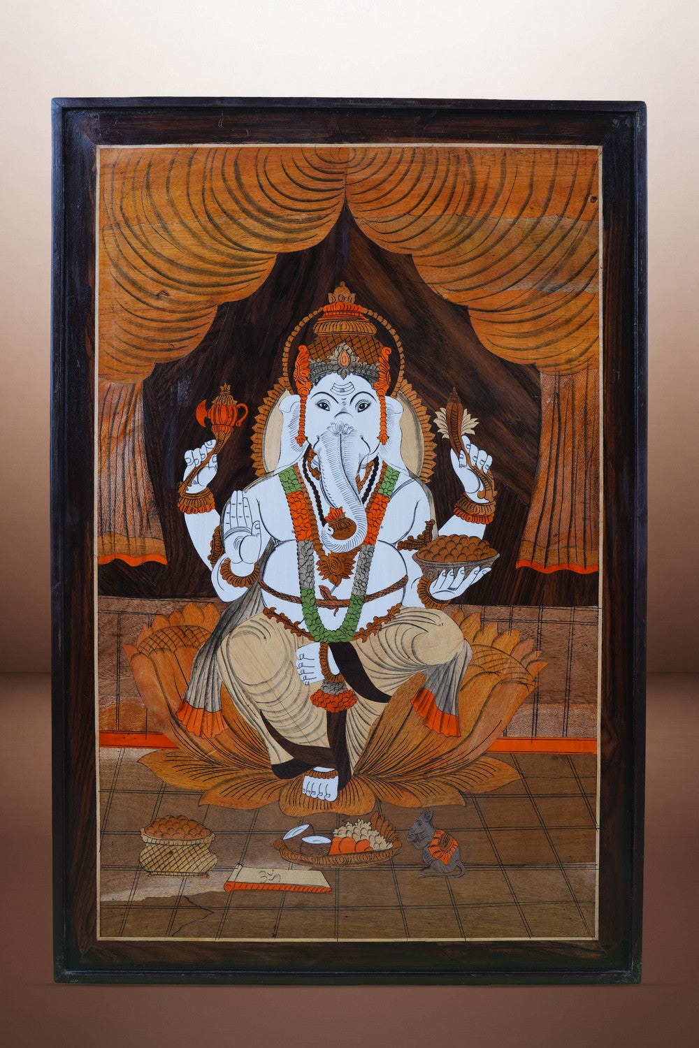 Image of Ganesh with panel in rosewood with inlay work